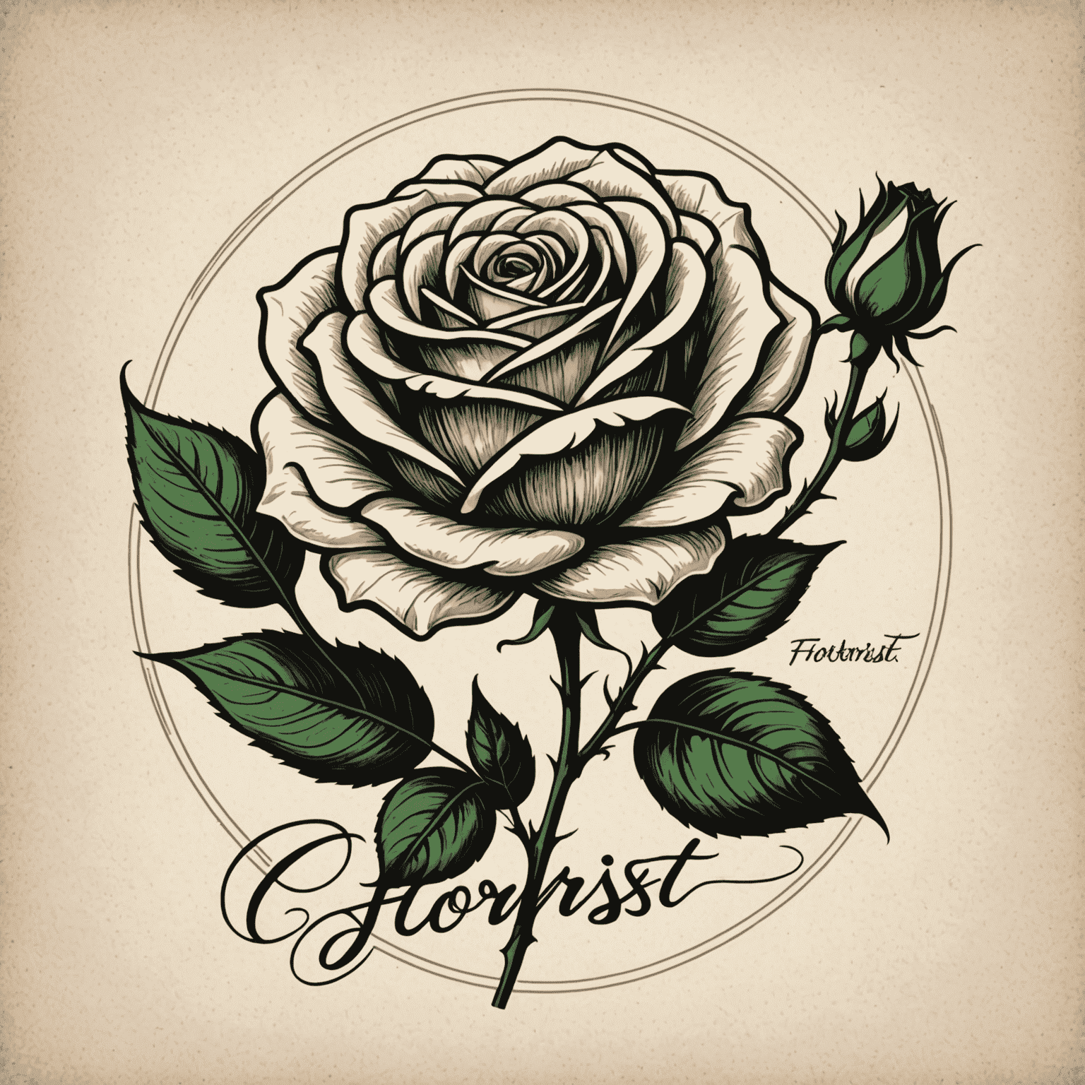 Elegant hand-drawn logo of a rose with 'Florist-IT' text in cursive